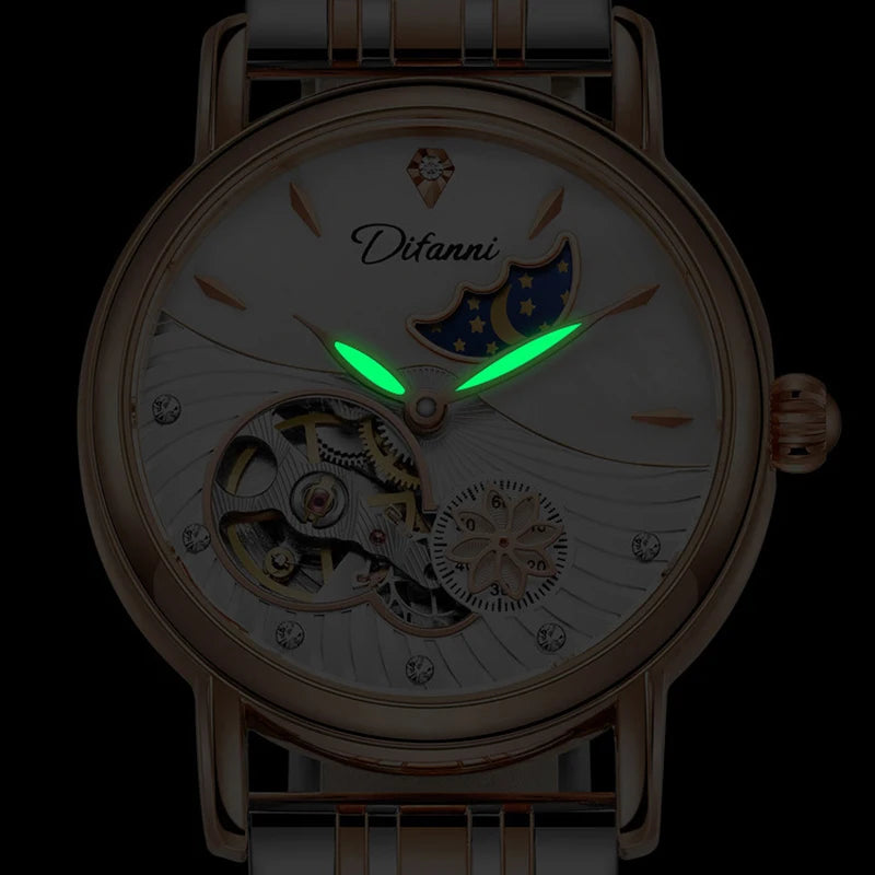 Luxury Women's Automatic Mechanical Watch with Moon Phase - Smarsty