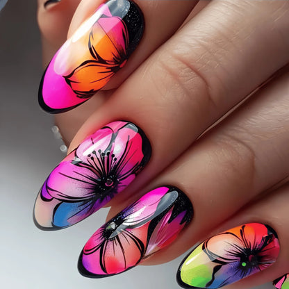 24 Piece Set Medium Long Press On Nails with Peach Flower Design - Smarsty