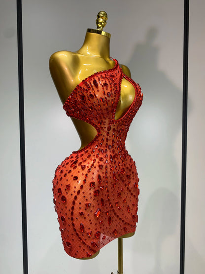 Sexy Sparkly Diamond Backless Short Dress 2025 Women Sleeveless Mesh See Through Evening Birthday Gown Singer Stage Outfit - Smarsty