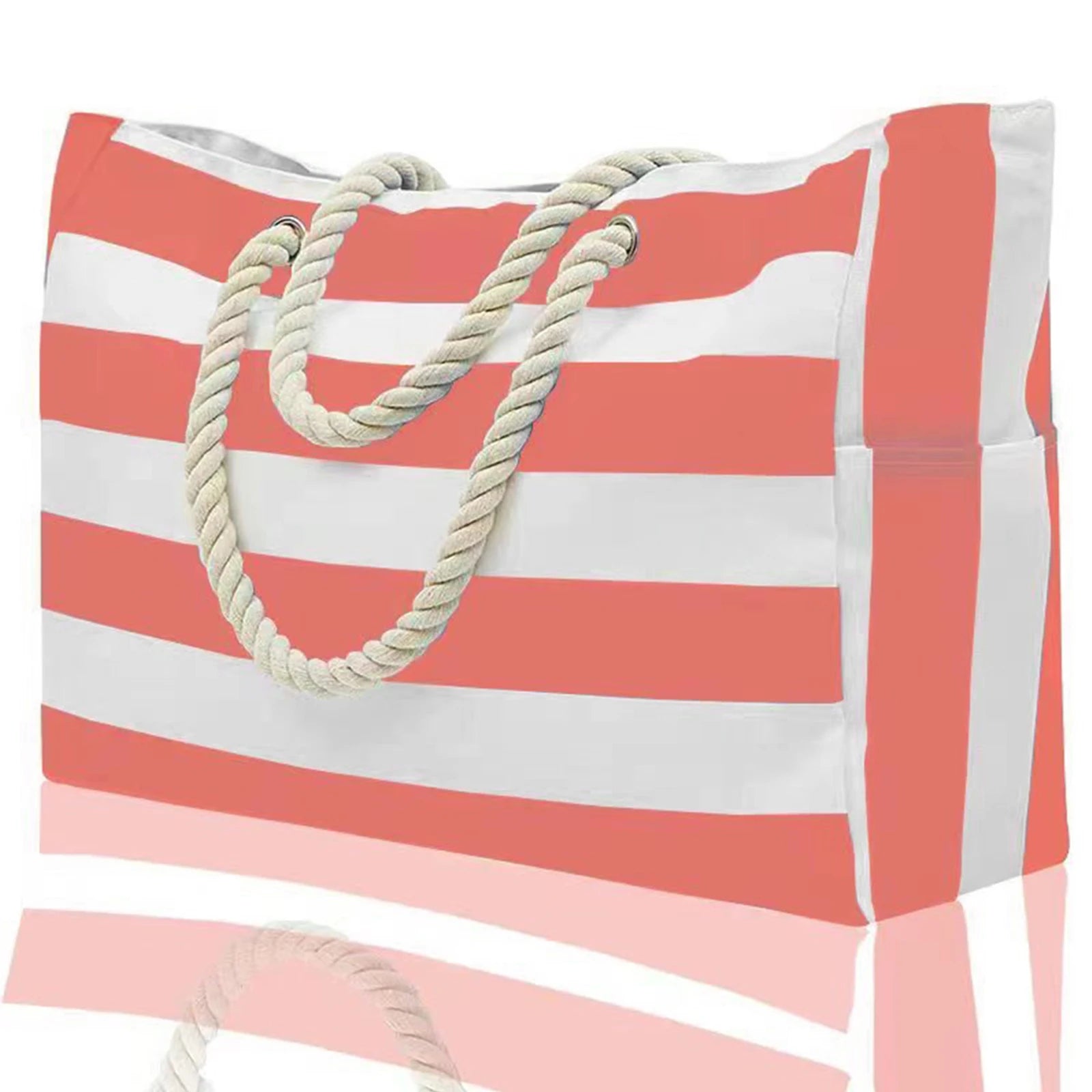 Waterproof Beach Bag Foldable Striped Zipper Outdoor Tote - Smarsty