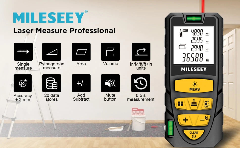 MILESEEY Laser Tape Measure with Multi Measurement Functions - Smarsty