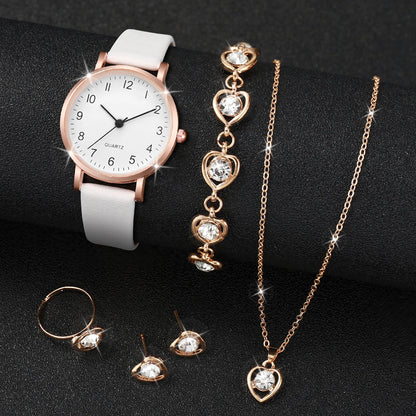 Fashion Women's Quartz Watch with Leather Band and Diamonds - Smarsty