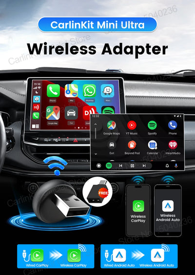 Mini Ultra 3 CarlinKit 5.0 Wireless Adapter Wireless CarPlay Android Auto For OEM Car Plug & Play WiFi Bluetooth Auto Connection