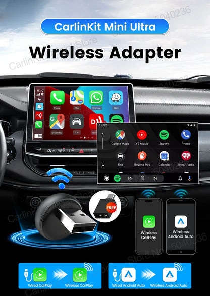 Mini Ultra 3 CarlinKit 5.0 Wireless Adapter Wireless CarPlay Android Auto For OEM Car Plug & Play WiFi Bluetooth Auto Connection