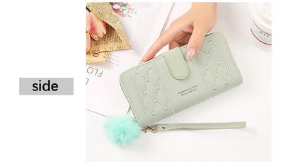Women Long Wallet Pu Leather Card Holder Large Capacity Hasp Zipper Coin Purse Multi Card Organizer Cell Phone Wristlet Handbag - Smarsty