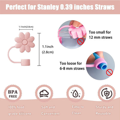 9pcs Accessories Set 3 Spill Proof Stopper Flowers Straw Cover Boot 2 Straw and Brush and 1 Flower Charm Chain for Stanley Cup - Smarsty
