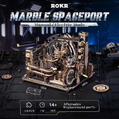 ROBOTIME Rokr Electric Marble Run with Light 3D Puzzle Toys Marble Spaceport Gifts for Kids Children Connect With Night City - Smarsty