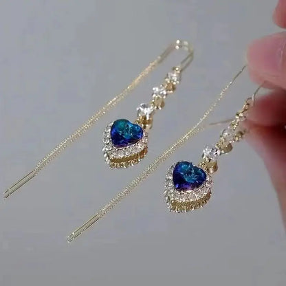 Blue Heart Shaped Zircon Drop Earrings for Elegant Women - Smarsty