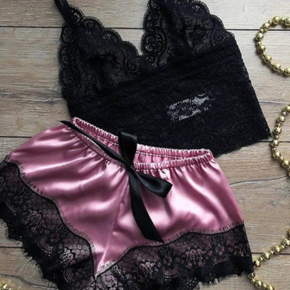 Pajama Sets Sexy Pajamas for Women 2 Pieces Top Shorts Set Sleepwear Clothes Lace Pajamas Underwear Lingerie - Smarsty