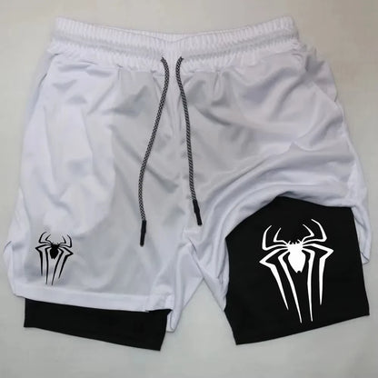 Y2K Performance Shorts Men Spider Printed GYM Casual Sports Compression Shorts Workout Running Mesh 2 In 1 Sport Short Pants - Smarsty