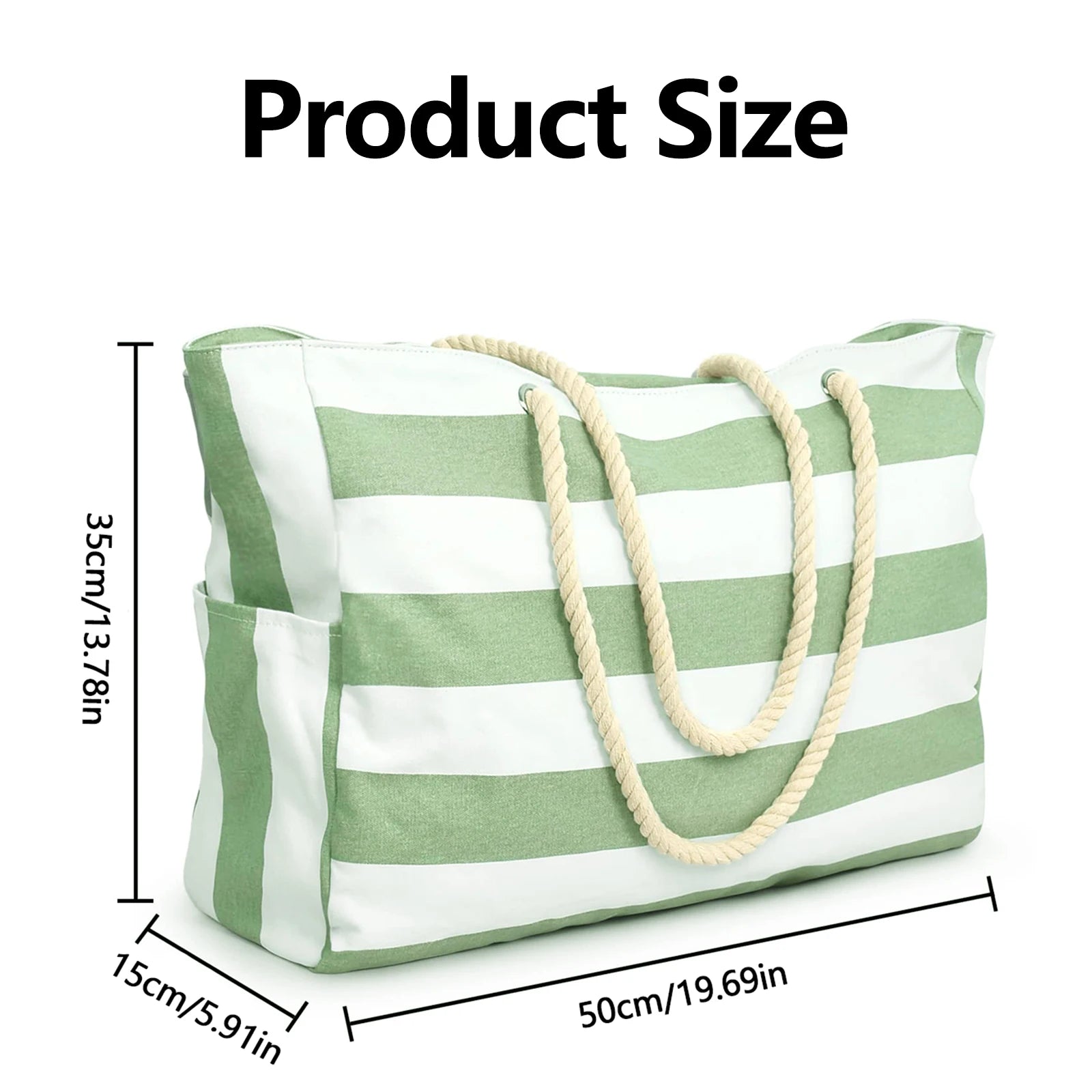 Waterproof Beach Bag Foldable Striped Zipper Outdoor Tote - Smarsty