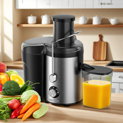 Sejoy Compact Fruits Juicer,Juice Extractor Machine Multiple Safety Features Operation Centrifugal Extractor Speed Adjustable
