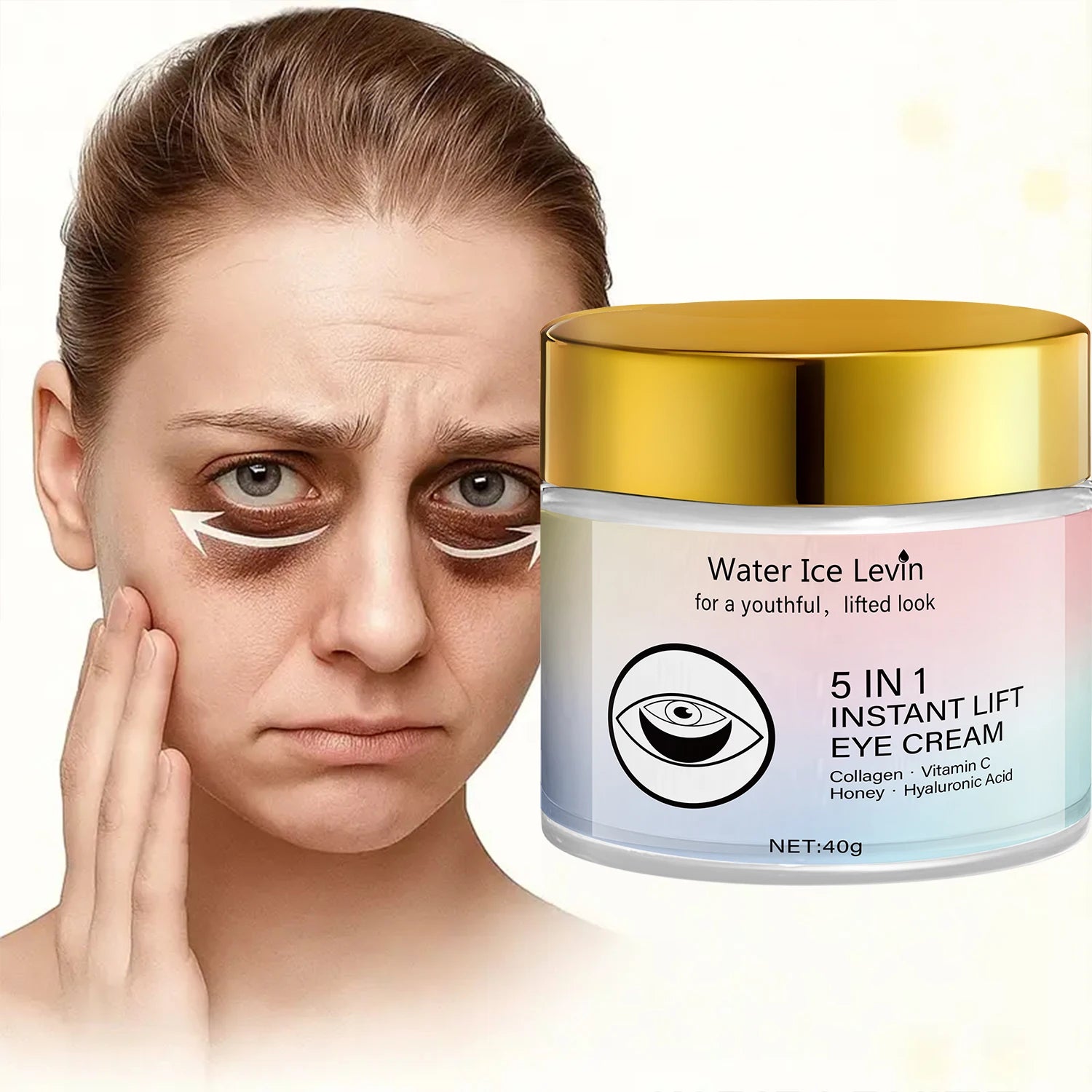 Collagen & Vitamin C Eye Cream 40g, Anti-Aging Firming Eye Treatment with Honey & Hyaluronic Acid, Fast Delivery - Smarsty