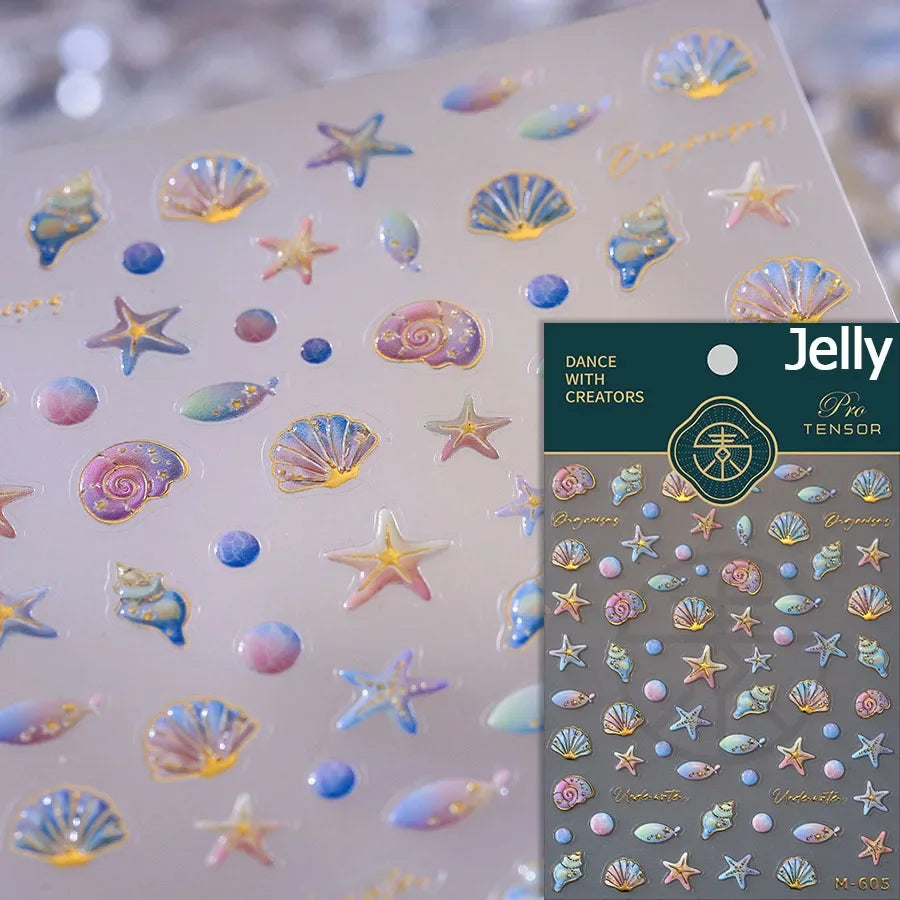5D Summer Beach Nail Stickers with Shiny Sea Designs - Smarsty