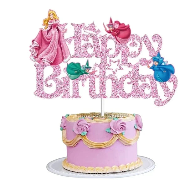 Disney Princess Cake Toppers Pink Glitter Birthday Decor - Smarsty