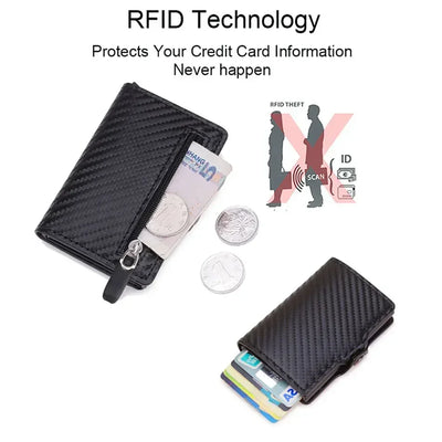 Carbon Fiber Rfid Blocking Men ID Credit Card Holders Wallet Leather Metal Business Bank CreditCard Cardholder Case Carteras - Smarsty