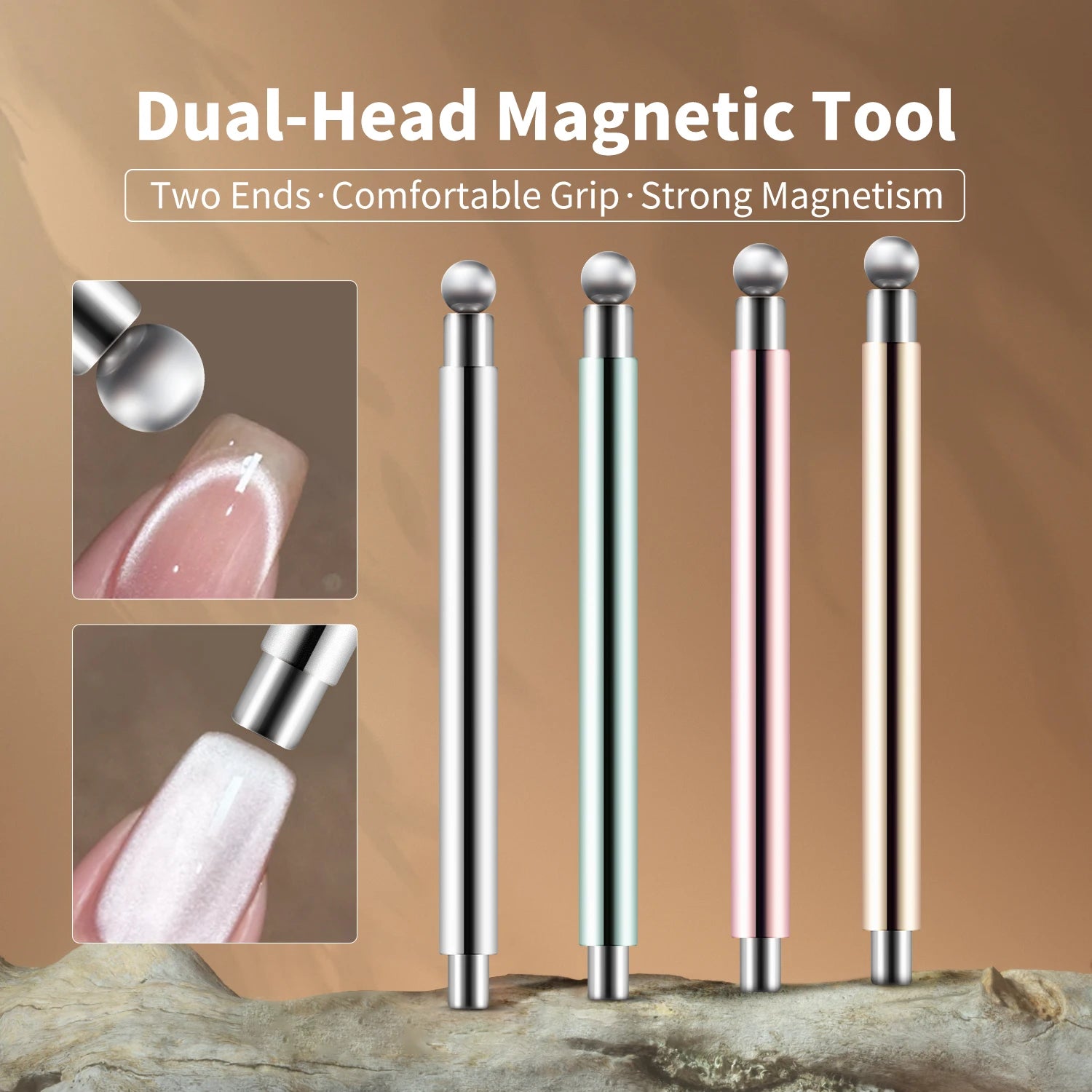 Cat Eye Nail Art Magnetic Tool Cylindrical Stick with Ball Magnet Manicure Accessory for Glass Bead Effects Fits UV Gel Polish - Smarsty