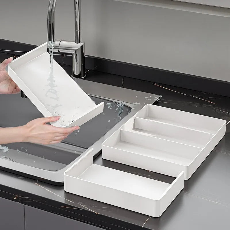 Kitchen Drawer Retractable Storage Box Kitchen Storage Tray Detachable Tray Household Partitioning Organization Box