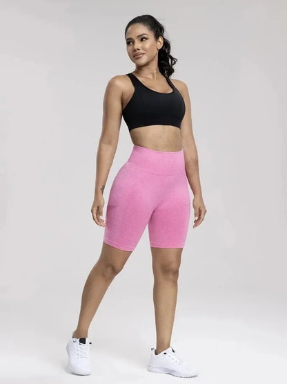 Seamless Sports Women Shorts Muliticolor Yoga Shorts Stretchy High Waist Running Cycling Leggings Hip Liftting Solid Gym Shorts - Smarsty