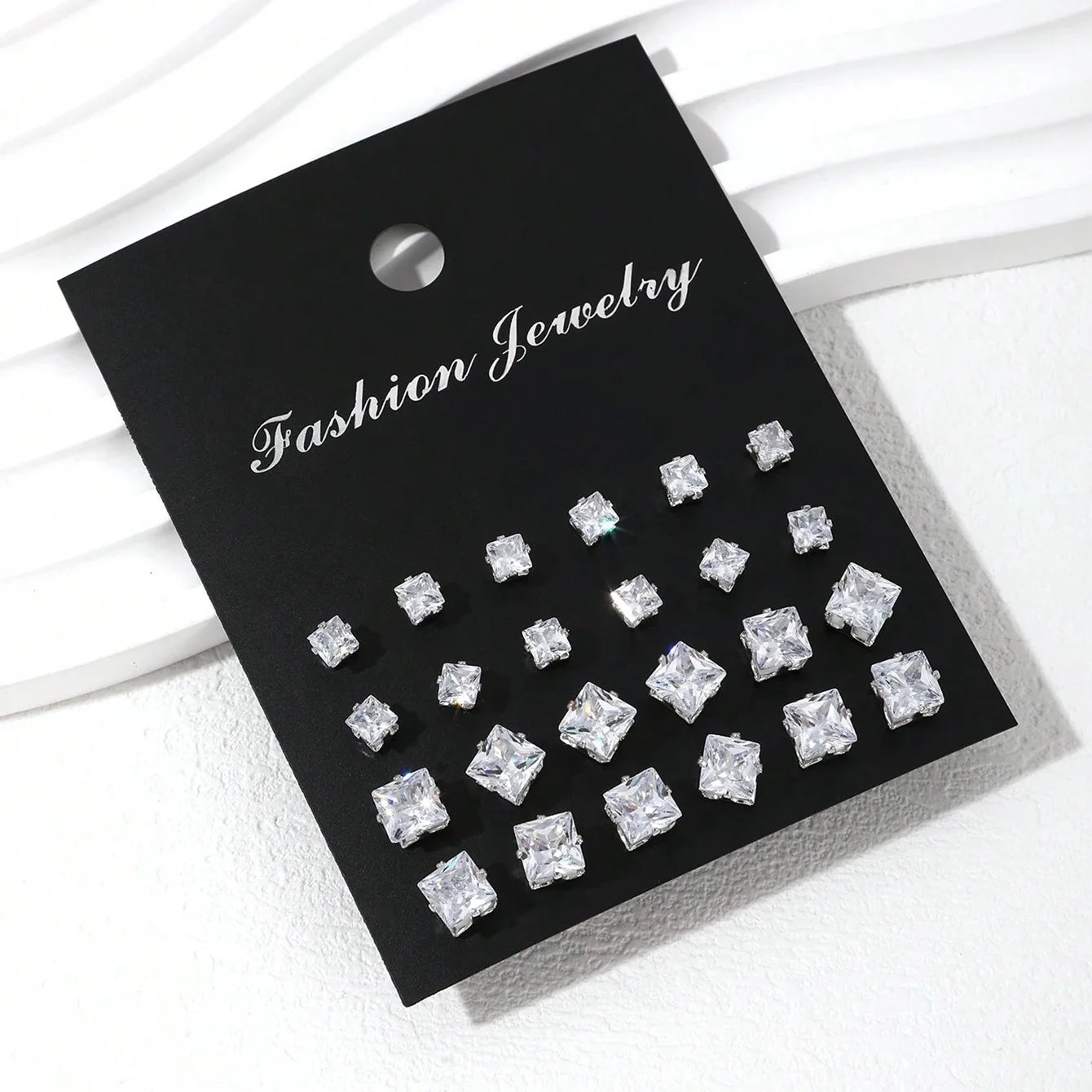 12 Pairs Zirconia Stud Earrings Gift Set Luxurious Shiny - Smarsty