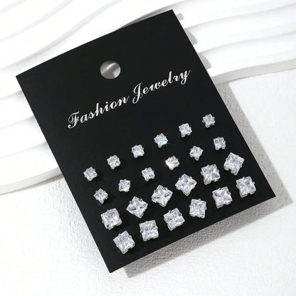 12 Pairs Zirconia Stud Earrings Gift Set Luxurious Shiny - Smarsty