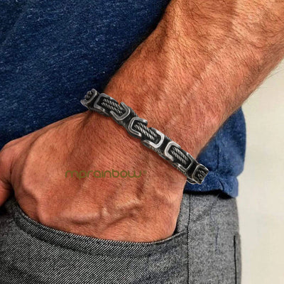 Mens Chunky Byzantine Bracelet Stainless Steel Wristband - Smarsty