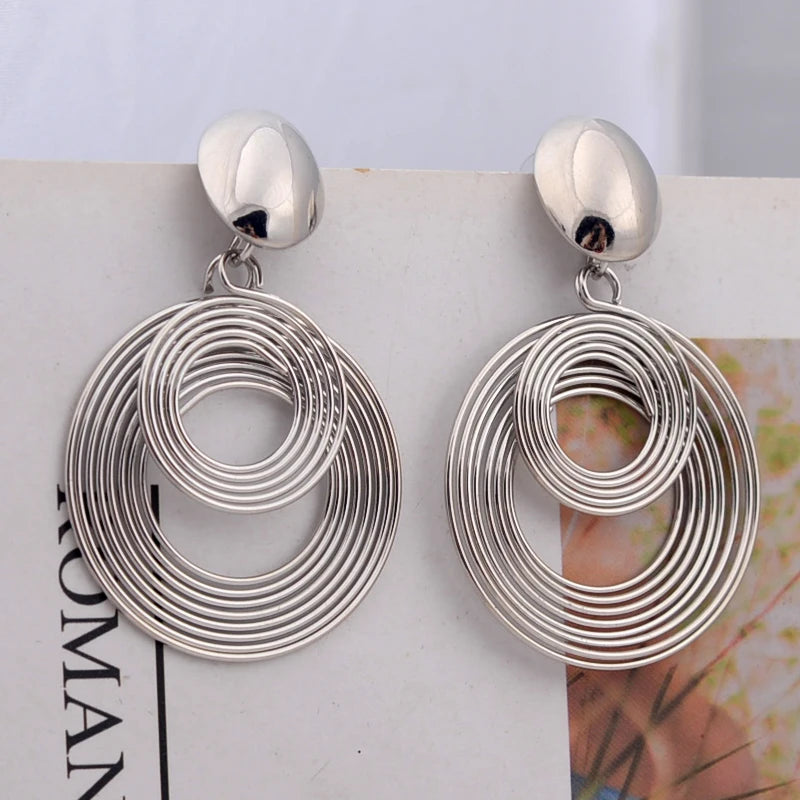 Trendy Big Round Dangle Earrings for Women in Golden Silver - Smarsty