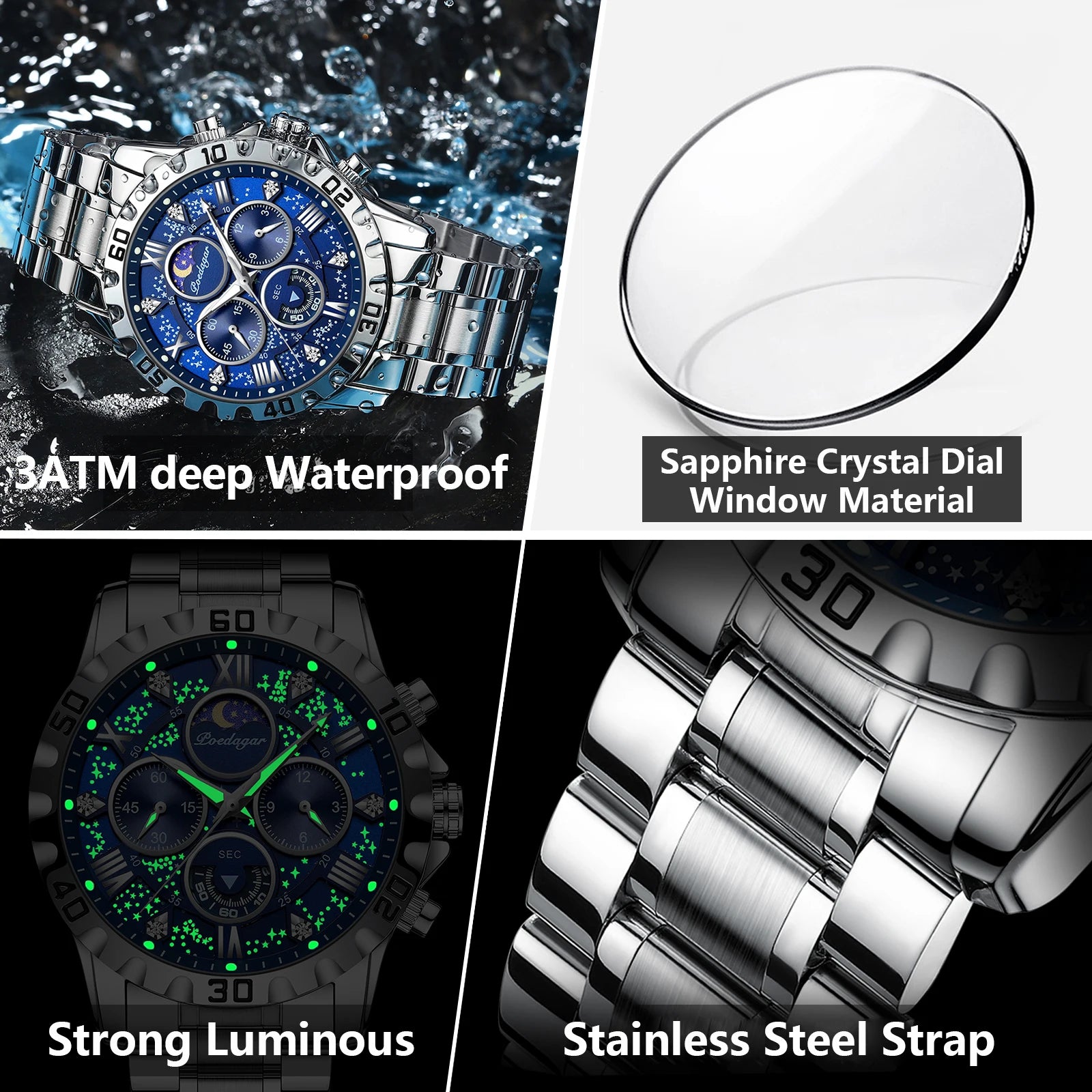 POEDAGAR Luxury Waterproof Quartz Sports Watch for Men - Smarsty