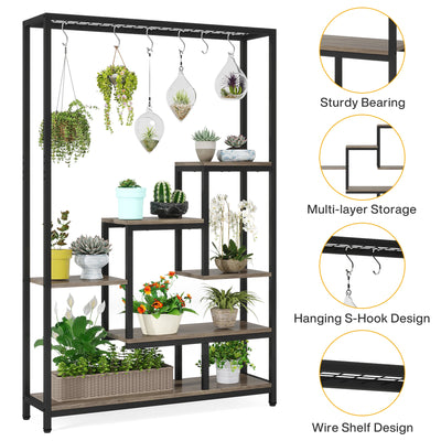 Tribesigns 5 Tiers Tall Indoor Plant Stand 70.9 inches Large Metal Plant Shelf with 10 PC S Hanging Hooks for Garden - Smarsty