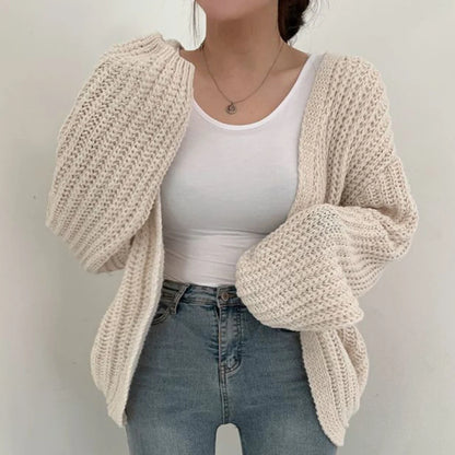 Vintage Harajuku Lantern Sleeve Women Cardigan Sweater Casual Korean Fall Streetwear Tops Coat Chic Lazy Wind Y2k Sweater - Smarsty
