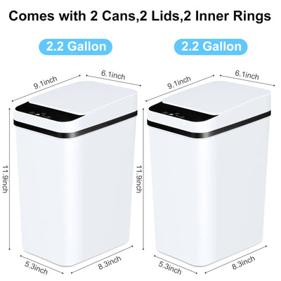 2 Pack 12L Bathroom Automatic Trash Cans Touchless Motion Sensor Slim with Lid for Bathroom Bedroom Living Room Office White - Smarsty