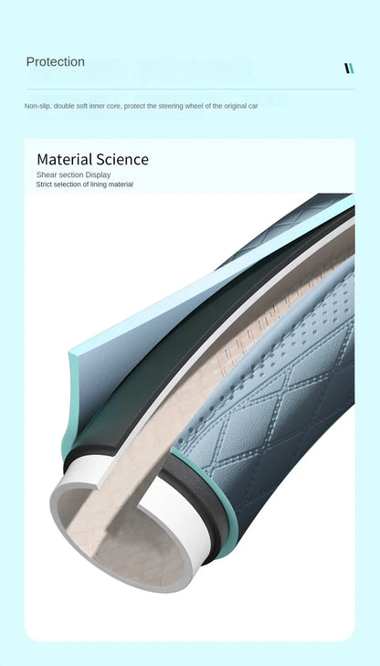 Napa Leather Perforated Patchwork Car Steering Wheel Cover, Non-slip, Breathable, Universal 15 Inch (Approx. 38cm)