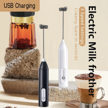 HOT  Electric Milk Frother + Egg Beater Wireless Type-C Charging 3 Speeds Mini Handheld Foam Maker Coffee Whisk Cooking Tools - Smarsty