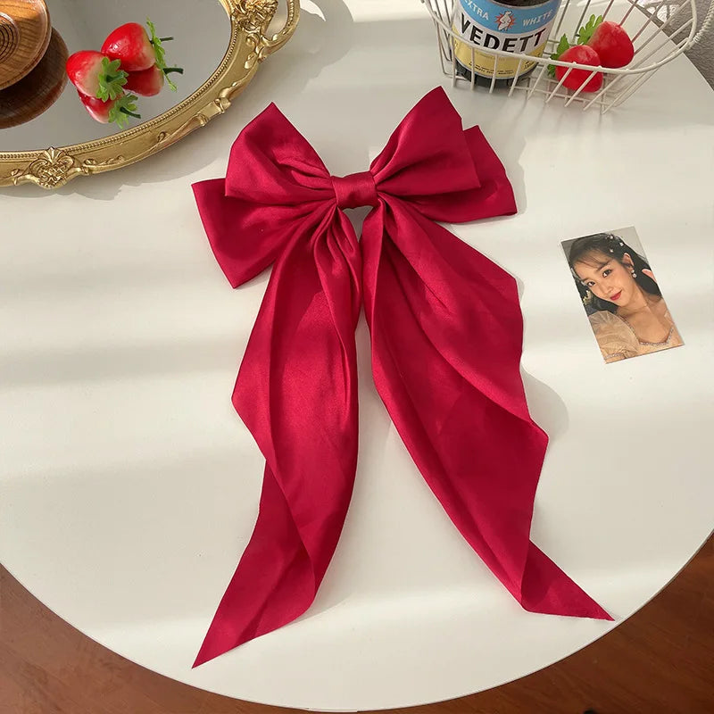 Trendy Solid Color Satin Ribbon Hair Bows for Women - Smarsty