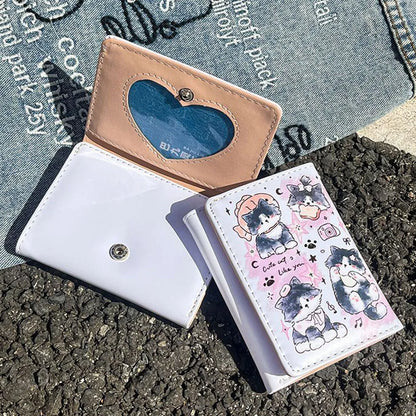 PU Leather Cute Women Wallet Coin Purse Simple 3 Folds Multi-card Slots Card Holder Cute Cat Dog Short Wallets for Girls - Smarsty