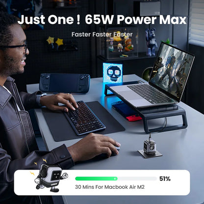65W GaN Charger With PD3.0 PPS Fast Charge Compact Travel - Smarsty