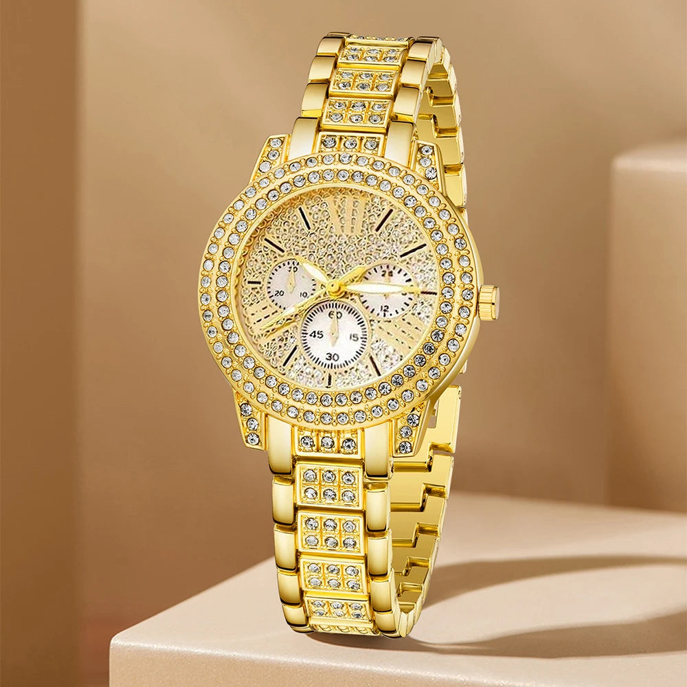 Luxury Women's Quartz Watch Jewelry Set with Rhinestones - Smarsty