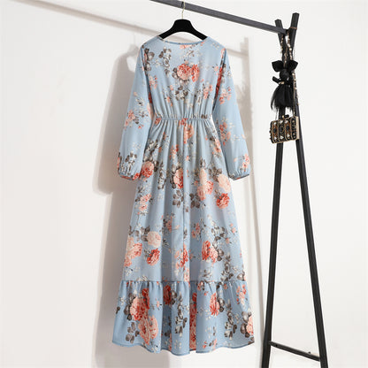 2023 Sping Summer Bohemian Women Maxi Dress Casual Long Sleeve High Waist Beach Woman Chiffon Dresses Floral Vestidoes Mujer New - Smarsty