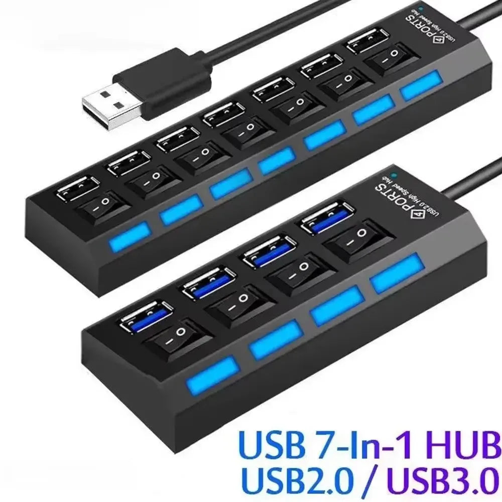 Seven Port USB 2 0 Hub With Built In Current Protection