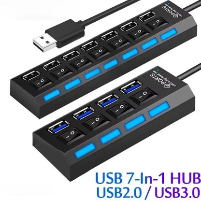 Seven Port USB 2 0 Hub With Built In Current Protection