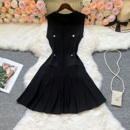 YuooMuoo Chic Fashion 2025 Summer Pleated Short Dress Women O-neck Slim Waist A-line Party Dress Streetwear Lady Outfits Vestido - Smarsty