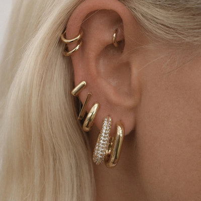 Gold Plated CZ Huggie Hoop Earrings Geometric U Shape - Smarsty
