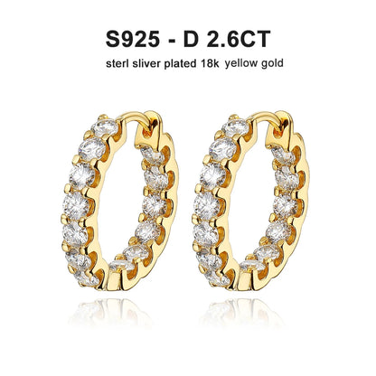 Moissanite Hoop Earrings 2.6Ct D Color Sterling Silver - Smarsty