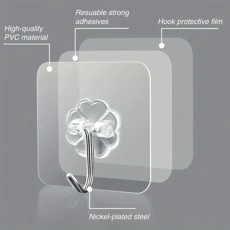Transparent Self Adhesive Hooks for Easy Storage - Smarsty