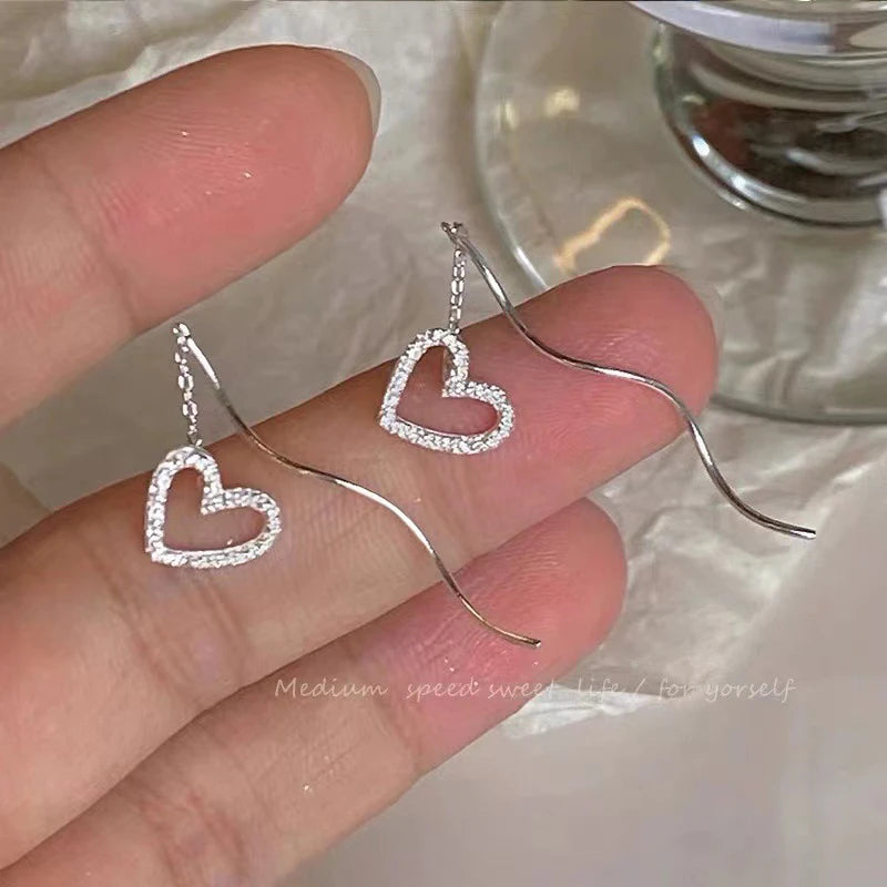 Trendy Long Tassel Heart Drop Earrings for Stylish Women - Smarsty