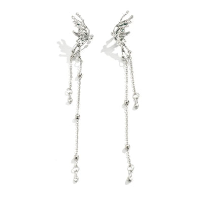 Elegant Butterfly Clip Earrings for Women with Long Tassels - Smarsty