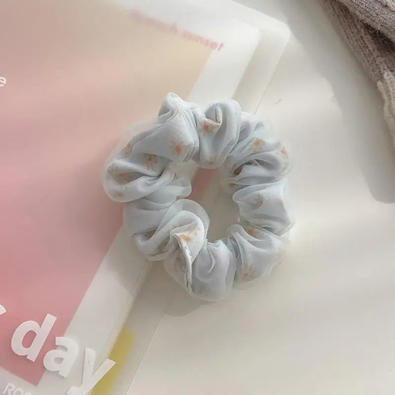 Double Layer Silk Hair Scrunchies Floral Soft Ponytail - Smarsty