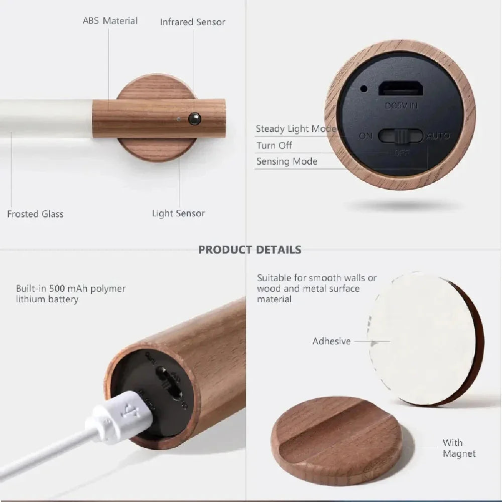 Intelligent Wooden Magnetic LED Night Light for Safety - Smarsty