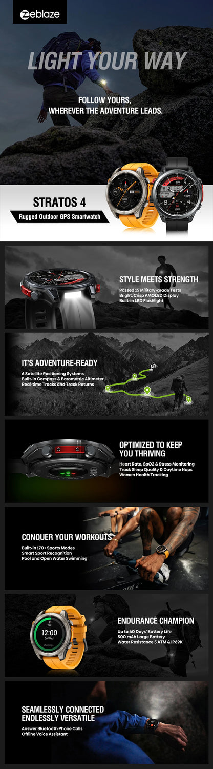 Zeblaze Stratos 4 GPS Smart Watch with AMOLED Display - Smarsty