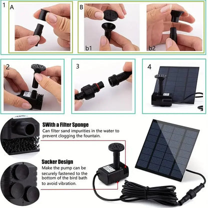 Solar Fountain Pump with Six Nozzles for Garden Decor - Smarsty